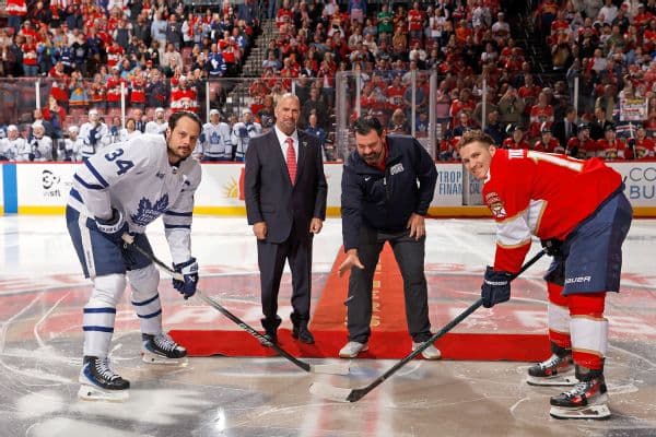 Matthew Tkachuk and Auston Matthews Celebrate Olympic Gold with Ceremonial Puck Drop