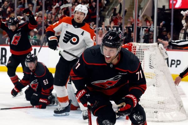 Taylor Hall OT Goal Lifts Hurricanes Over Flyers for 2-0 Series Lead